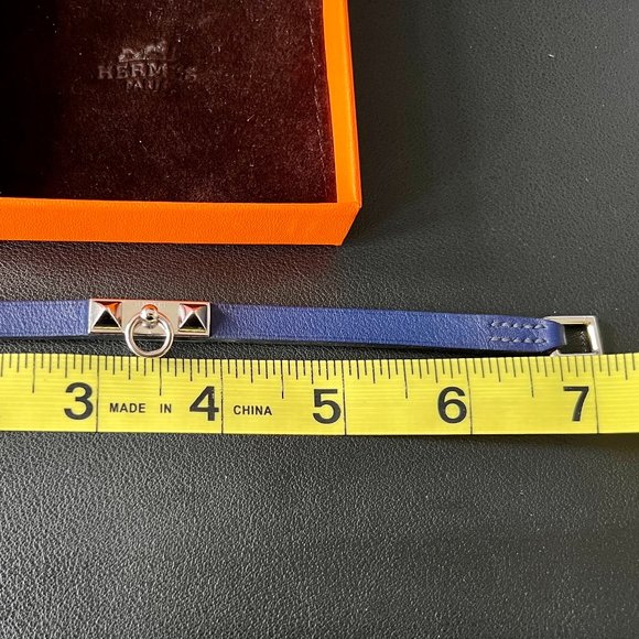 Hermes Rivale Mini Rivale Bracelet in Blue Leather, Sz 7" - Picture 7 of 9